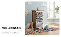 Rustic Design Carved Drawer Chest Distressed Finish Geometric Pattern Drawer Chest Compact Size Bedside Table Sturdy Construction for Homeowners, Interior Design Enthusiasts, Bedroom, kid's Room, Entryway, Hallway