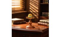 Brass-Toned Scholar Hat Ornament with Wooden Stand Traditional-Style Tabletop Decor Auspicious Desk Sculpture for Students, Graduates, Study Room, Graduation Party
