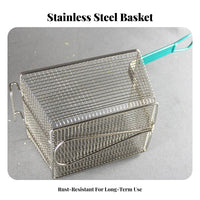 Front Hook Design Deep Fryer Basket Rust-Proof Stainless Steel Mesh Basket Heat Resistant Stainless Steel Frying Colander Large Capacity for Chefs, Restaurant