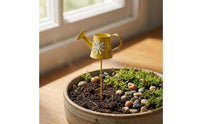 Miniature Iron Watering Can Stake Curved Handle Mini Watering Can Decor Short Spout Flower Pattern Garden Stake Compact Size for Tabletop Micro-Landscape, Potted Plant