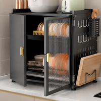 Modern Kitchen Storage Cabinet, Freestanding Cupboard Organiser, 2-Layer Carbon Steel Unit with Dustproof Door, for Dishes & Pots