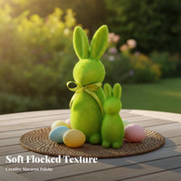 2 Pieces Flocked Bunny Figurine Cute Design Foliage-Covered Hare Decoration Tabletop Decor Foliage-Covered Bunny Figurine for Kids, Crafters