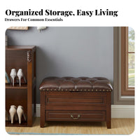 timeless design Upholstered Entryway Stool with Drawer Multi-Functional paddinged Storage Seat Sturdy Construction Small Bench space-saving for Homeowners, Families, Interior Decorators, Hallway, Living Room, Bedroom, Closet