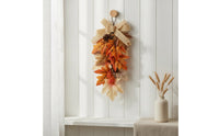 Fall Foliage Leaf Hanger Pinecone Detail Thanksgiving Door Decoration Rustic Style Burlap Leaf Hanging Sign for Home Entryway, Wall Display