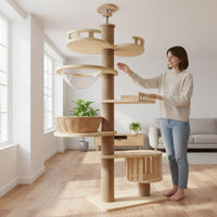 Solid Wood Construction Floor to Ceiling Cat Tree All-in-Single Wooden Cat Climbing Frame Pet Furniture for Indoor