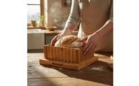 Stable Cutting Slots Bamboo Bread Cutter Easy to Clean Bread Slicing Board with Tray Space Saving Bamboo Toast Cutter for Home, Commercial