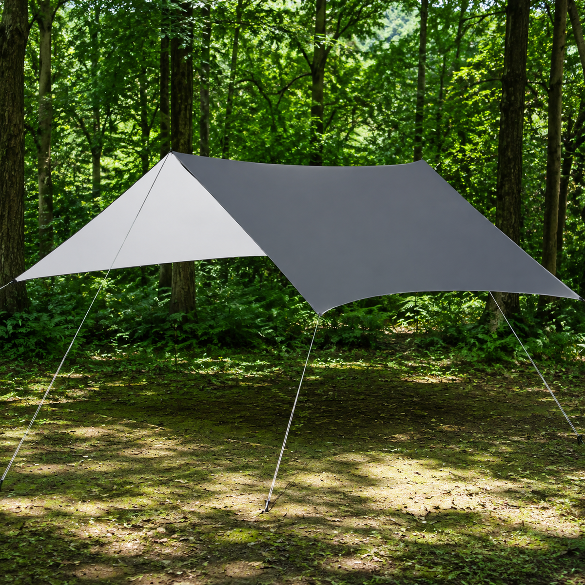 Camping Tarp 3-4 Person, Polyester Tarpaulin Silver Coated, Waterproof 1500mm Shelter Tarp for Wild Camping & Hikers