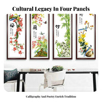 4 Pieces Plum Iris Bamboo Chrysanthemum Embroidery Elegant Design Chinese Cross-Stitch Kit Relaxing Hobby Four Gentlemen Wall Art for Bedroom, Study