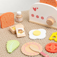 Wooden Pretend Breakfast Appliance Printed Symbols Toy Breakfast Set Smooth Painted Wooden Toy