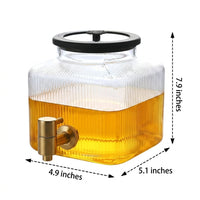 Water Dispenser with Tap, High Borosilicate Glass Water Jug and Drink Dispenser, Stainless Steel Spigot, Screw Lid for Iced Tea and Cold Brew
