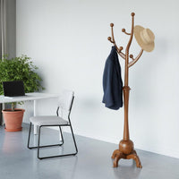 Multi-Hook Solid Wood Hat and Coat Stand Stable Base Entryway Standing Hanger Polished Finish Wooden Coat Tree for Bedroom, Office
