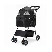 4-Wheel Pet Stroller with Storage Basket Portable Foldable Pet Stroller Lightweight Stroller with Mesh Panels Breathable for Young Dogs