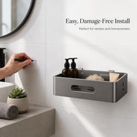 Gunmetal Gray Bathroom Shelf Wall-Mounted No-Drill Storage Rack for Washroom Shower