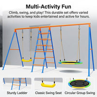 Multi-functional Swing Set for Kids Outdoor, Balancoire Exterieur en Fer, Iron Frame Playground Swing Set with Climbing Feature, 2-User Child Swing