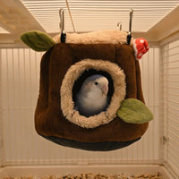 Tree Stump Pet House Small Pet Shelter, Brown Cloth Closed Design Pig Bed, Winter Warm Bird Nest for Guinea Pig House Parrot Nest Squirrel House
