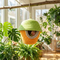 Handmade Budgie Bed Birdhouse, Round Dome Budgie Bed with Rope Insulation, Winter Shelter for Average-sized Birds with Ventilation Holes, 1 Pack