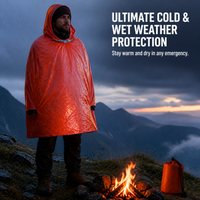 Emergency Thermal Rain Poncho with Whistle and Storage Bag for Outdoor Camping Hiking Survival