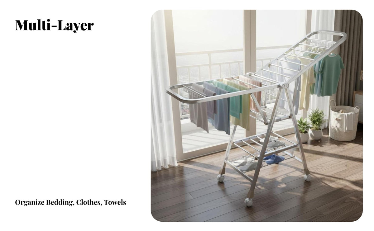 Foldable Clothes Freshening Rack Installation Stainless Steel Clothes Horse Space-Saving Foldable Laundry Clothes Dryer for Balcony