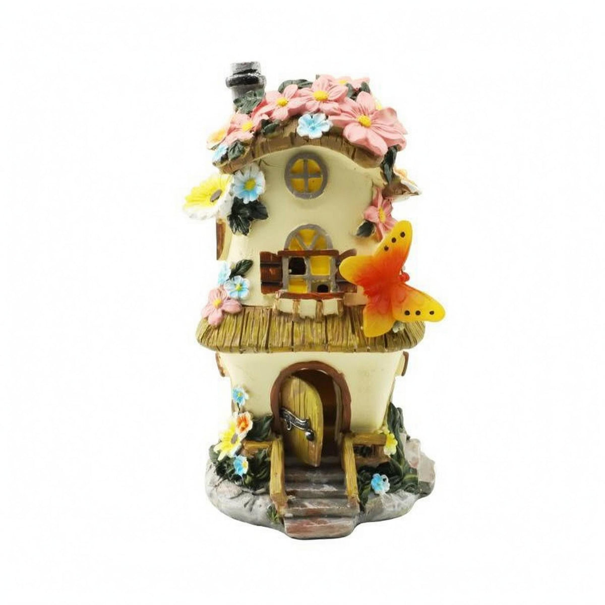 Sunlight-Activated CottageLight Floral Decoration Cottage Night Light Weather Resistant Solar House Ornament for Garden
