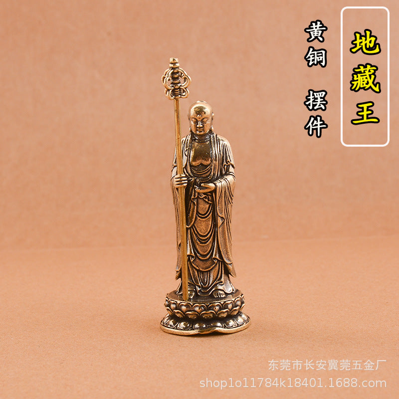 Miniature Pure Brass Ksitigarbha Bodhisattva Statue