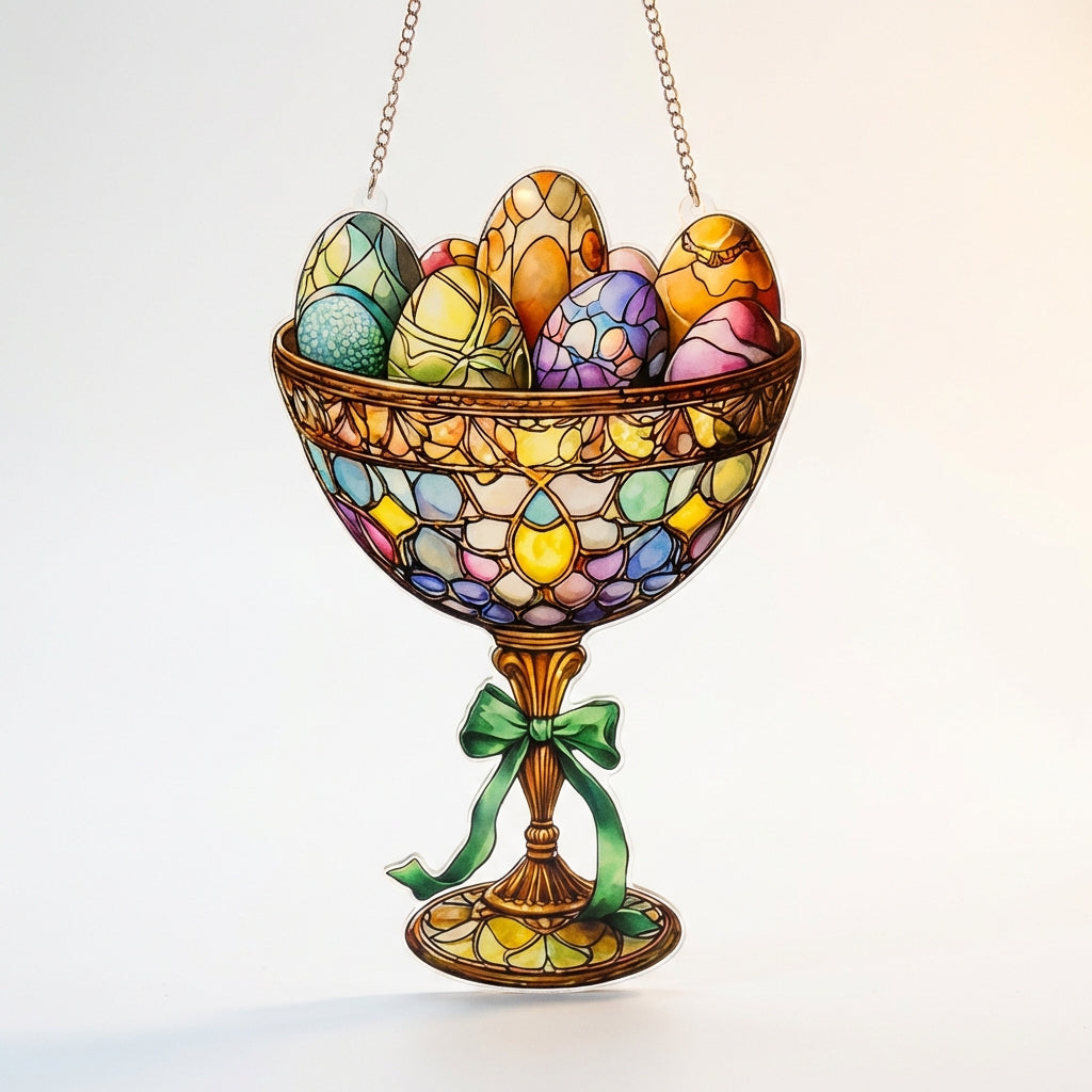 Easter Ornaments for Tree, 2d Acrylic Eggs Ornaments, Acrylic Decoration Colorful Design Easter Egg Window Ornament Easy to Hang Stained Crystal-Like Effect Window Hanging for Families, Bedroom