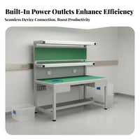 Heavy-Duty Construction Anti-Static Work Table Adjustable Feet Workbench with Shelves and Light Built-in Power Outlets Assembly Line Station for Laboratory Personnel, Factory, Laboratoryoratory Oratory