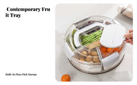 Divided Fruit Platter with Phone Holder 360° Rotatable Design Rotating Snack Tray Dustproof Cover Rotating Snack Box with Lid for Living Room, Parties