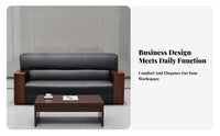Long-Lasting Construction Modern Business Sofa Ergonomic Design Black Faux Leather Sofa Easy Maintenance Single Seater Office Armchair Wide Armrests for Clients, Homeowners, Apartment Dwellers, Meeting Area, Small Areas, Bedroom