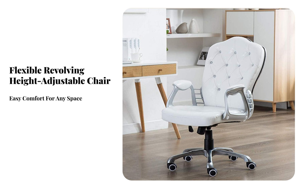 European Design Upholstered Rolling Task Chair Adjustable Height Button-Tufted Rolling Armchair Ergonomic Design Swivel Seat Certified Gas Lift for Home Users, Telecommuting Workers, Streamers, Study Room, Bedroom, Vanity Area