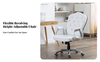 European Design Upholstered Rolling Task Chair Adjustable Height Button-Tufted Rolling Armchair Ergonomic Design Swivel Seat Certified Gas Lift for Home Users, Telecommuting Workers, Streamers, Study Room, Bedroom, Vanity Area