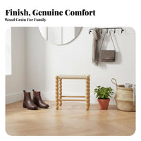 sturdy Wood Frame Woven Top Wooden Stool Nordic aesthetic Low Wooden Stool Minimalist Design Footrest Multifunctional for Homeowners, Renters, Children, Entryway, Living Room, Hallway, Bedroom