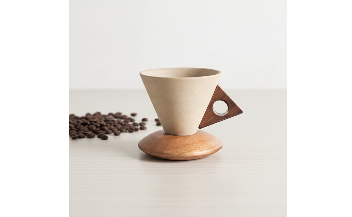 Coffee Mug with Wooden Handle and Coaster Minimalist Coffee Mug Unique Vessel for Home Kitchen