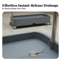 Stainless Steel Frame Mobile Mop and Broom Holder Water Collection Tray Mobile Broom and Mop Holder Single-Key Drainage Rolling Cleaning Tool Organizer Heavy Duty for Janitors, Commercial, Hospital, School, Garage