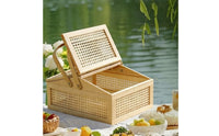 Woven Basket with Lid Handwoven Wicker Basket with Lid Portable for Home Storage