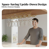 304 Stainless Steel Hanging Stemware Holder Rust Resistant Metal Wine Glass Hanger Space Saving Under Cabinet Wine Glass Rack Versatile Glassware Compatibility for Home Entertainers, Homeowners, Adults, Dining Room, Restaurant