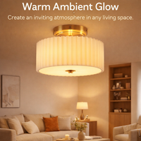 Ceiling Lights with Pleated Textile Shade for Living Room and Bedroom, LED Semi-Flush Mount Fitting for Low Ceilings, Modern Iron Body Design