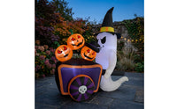 Lighted Ghost Inflatable with Pumpkin Cart LED Inflatable Ghost with Jack-O-Lanterns Spooky Yard Decoration Glowing for Haunted House