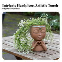 Girl Face Flower Pot Creative Design Girl Figurine Planter Decorative Ornament