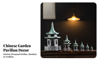 6 Pieces Glazed Finish Hexagonal Pavilion Ornament Layered Eaves Miniature Pagoda Pavilion Open-Sided Pagoda Ornament Molded Base for Aquariums