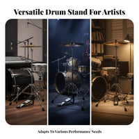 Tripod Base Hi-Hat Stand Anti-Slip Rubber Feet Hi-Hat Cymbal Stand Chrome Finish Drum Hardware Black Foot Pedal