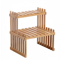 unobstructedSided Double-Layer Bamboo Plant Stand Rectangular Slatted Bamboo Plant Shelf Compact Garden Furniture Space Saving