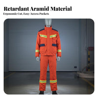 Wear-Resistant Retardant Firefighter Uniform 360° Visibility Winter Rescue Suit Reinforced Panels Aramid Heat Insulation Suit Breathable for Emergency Responders, Firefighters, Firefighting Sites