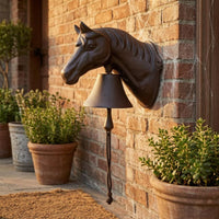 Hand-Pull Horse-Head Bell Vintage Cast Iron Entry Bell Sculpted Entryway Fixture Dark Metal Finish for Doorway