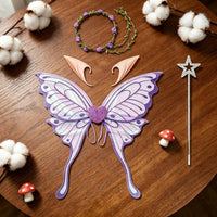 4 Pieces Butterfly Wing Set Glitter Angel Wing Ears Flower Crown Matching rod Children's Dress up for Party