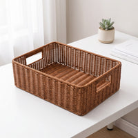 Woven Container Basket Rectangular Wicker Storage Basket Sturdy for Shelves