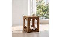 Side Table with Cutouts Rustic Wooden Block Table Solid Wood Furniture for Living Rooms, Bedroom, Apartments