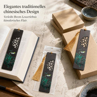 Chinese Style Rosewood Ebony Bamboo Bookmark with Painted Window Pattern for Gifts