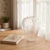 Pumpkin Vase Transparent Glass Vase with Ribbed Body Aesthetic Flower Holder for Simplicity Seekers, Tabletop, Windowsill, Hydroponics