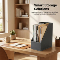 3 Tier File Organizer for Desktop, PU Leather Document Storage Rack for A4 Folders, Office Workspace Organization Tray
