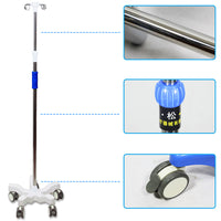 Factory Direct Heavy-Duty Adjustable Height Stainless Steel IV Stand with Mobile Drip Bottle Rack